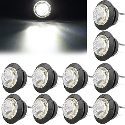 LeKaufen 10 Stück 3/4 Auto Runde LED Seitenleuchten 1,9cm Seitenmarkierungsleuchten 12V 24V Kontrollleuchte Begrenzungsleuchten Positionsleuchten für Lastwagen Anhänger Wohnmobile Wohnwagen (weiß)
