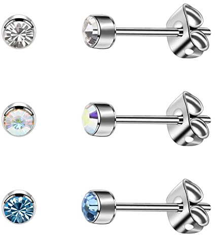 3 par/set damörhängen, titan, flickor, örhängen, allergivänliga, kristall, herrörhängen, 4 mm/5 mm silver/svart/roséguld/guldpläterade örhängen, 5mm, Titan