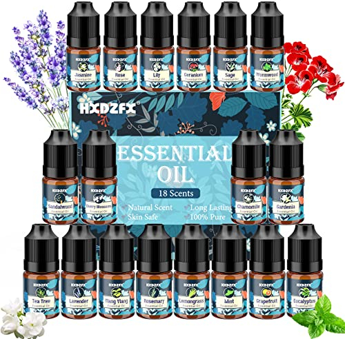 Ätherische Öle Set - 18 Aromatherapie Duftöl Öl, völlig Naturrein Essential Oils für Diffuser, Kerzen, Humidifier, Seife - Rosemary, Lavendel, Eukalyptus, Ylang-Ylan, Minze ect - 6ml