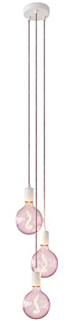 creative cables - Lampada a Sospensione Multipla a 3 Cadute Completa di Cavo Tessile e Finiture in Metallo - Kit Fai da Te, Senza Lampadina, Bianco