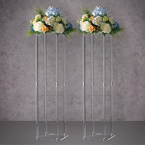 YALLOVE 2 Pack Acrylic Flower Stand, 80CM Tall Clear Pedestal Column Vases Wedding Centerpieces for Wedding Event Party Props Home Decor