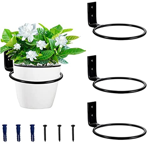 3 x Blumentopfhalter, Pflanzen-Blumentopf, Wandmontage, Ringhalter, Garten, Hängekorb, Halterung, Pflanzenring, Regale für Zuhause, Garten, Zaun, Dekoration