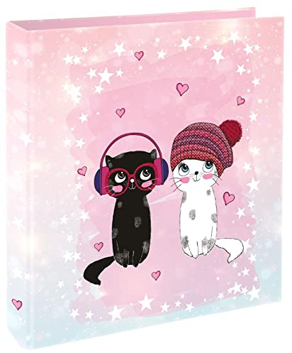 goldbuch 35 299 Folder Music for Cats, Lever Arch File 28.5 x 32 x 5 cm, Art Print Stapler with Lever Mechanism, Pink Cats Design, Book Folder for Girls and Boys