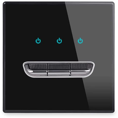 Interruptor de luz de pared gris de 1/2/3/4 bandas, 2 vías, interruptor de luz de paso, interruptor de escalera con panel de vidrio de retroiluminación azul (negro, 3 bandas de 2 vías)