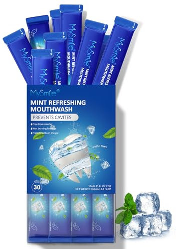 MySmile Mouthwash Alcohol Free, Mouth Wash for Adults, Fluoride Free, Fresh Mint , Travel Sachets (0.41 Fl OZ(Pack of 30))