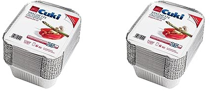 Cuki Vaschette Alluminio con coperchi - Doppia Forza - 1 porzione -rettangolari [R31L] - Formato convenienza - 1 confezione da 50 pezzi