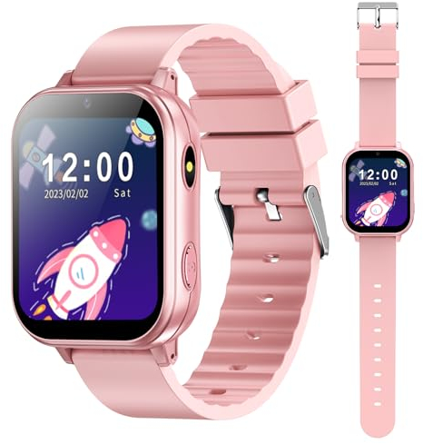 PTHTECHUS Smart Watch für Kinder, Kinderuhr mit Fotoapparat, MP3-Player, Lernen und Spielen, Kindergeschenk für 3-12 Jahre alte Jungen und Mädchen,Rosa