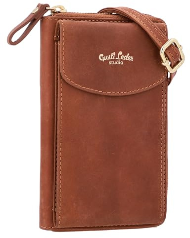 Gusti Umhängetasche Leder- Silvia Damen Handytasche Ledertasche Schultertasche Braun Leder