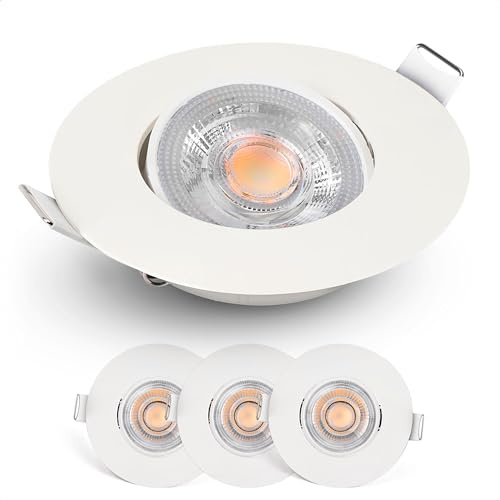 EMOS Focos LED Interior Techo regulable 4,9W, 480lm | Ojos de Buey LED para Techo blanca cálida 2700k | Juego de 3 focos LED para uso interior, ultraplanos redondos 50° pivotante, color blanco