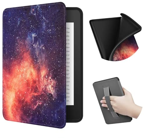 ERUNTO Hülle für 6,8-Zoll-Kindle Paperwhite and Paperwhite Signature Edition, mit Stoffstruktur und Handschlaufe auf der Rückseite, magnetische Hülle mit intelligenter Weck-/Schlaffunktion(Aurora Sky)