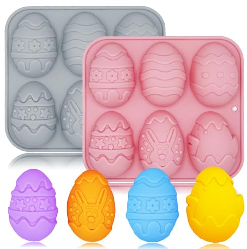 2 Stück Ostereier Silikonform, 3D Ostern Schokolade Formen, Silikon Hasen Ei Muffin Formen, Tablett Antihaft-Backformen für Ostern Schokoladenkuchen, Dessert, Mousse, Gebäck Handmade Seife, Buntstifte