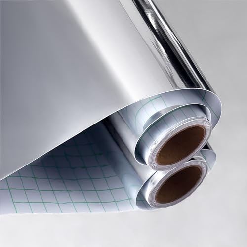VaryPaper Papier peint argenté réfléchissant argenté pour mur - 40 x 200 cm - Dos adhésif - Feuille miroir flexible - Autocollants muraux pour meubles, emballage de fête et travaux manuels