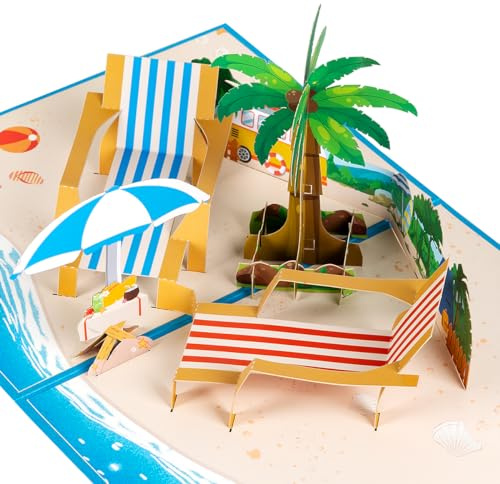 CNLITIHEKA Carte pop-up 3D de vacances à la plage - Carte de vœux pop-up - Carte d'anniversaire « Thinking of You » pour toutes les occasions.