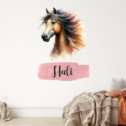 GRAZDesign Personalisiertes Wandtattoo Pferd mit Namen für Kinderzimmer Mädchen, Wandaufkleber Mädchenzimmer - 71x50cm