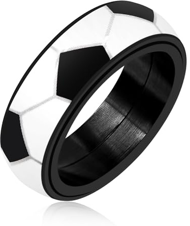 JunyiDIY Soccer Ball Fidget Spinner Ring For Men Women - Stainless Steel Soccer Band, Cool Wedding Engagement Jewelry Stress-Relieving Comfort Fit for Sports Fans (Size 11)