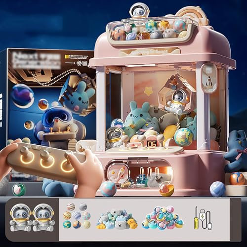 HBDSMLPL Greifautomat mit Fernbedienung, Greifer Spielautomat mit 8 Planeten,2 Pandapuppen,25 Puppen,20 Gashapons Geschenkideen für Kinds im Alter von 4-12,Pink