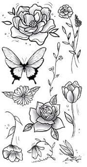 2 temporäre Tätowierungen, wasserfest, Aufkleber, Blume, Zweig, Rose, Lilie, Schmetterling, Blatt, Körperkunst, Arm, falsche Tattoos, Frauen, Männer