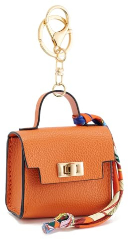 WOZEAH Mini Backpack Keychain for Women,Small Change Pouch Coin Purse Twist-lock with Key Headset Bag（Orange）