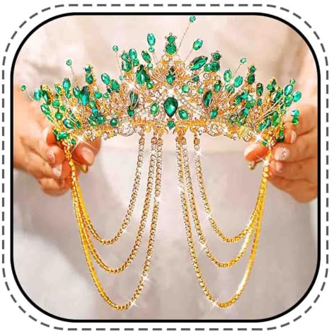 Evlry Diadèmes et couronnes de mariage, couronne de reine en strass vert, diadèmes de princesse de mariée en cristal pour femmes, taille unique, Strass, Pas de gemme