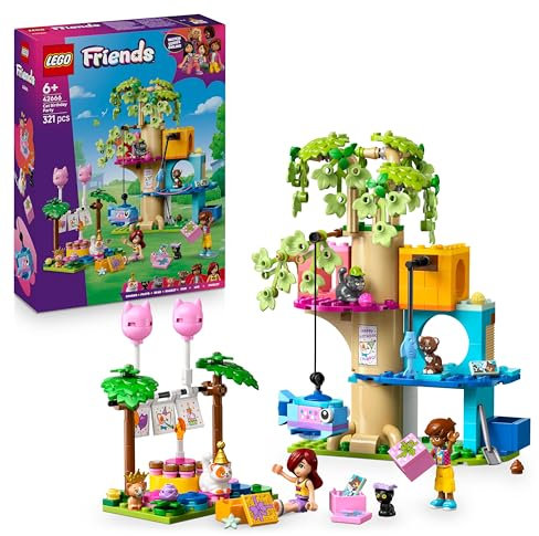 LEGO Friends Katzengeburtstagsparty & Baumhaus - Spielzeug mit 2 Minifiguren & 5 Tierfiguren -drehbarer Tisch, Piñata & lustigem Zubehör – Kreatives Geschenk für Mädchen ab 6 Jahren – 42666