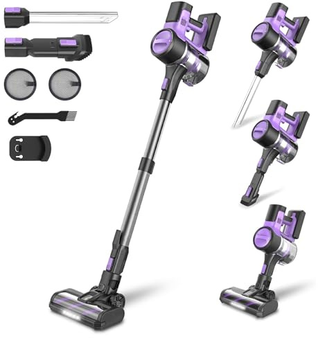 Yassol Aspirateur Balai sans Fil, Aspirateur sans Fil Puissant 45Kpa, 50Min Autonomie, Batterie Amovible, Brosse Anti-Emmêlement, Aspirateur Balai sans Sac Léger pour Poils d'animaux Tapis Sol Dur