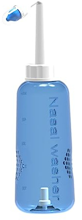 LOORGVEL Botella de Plástico para Enjuague Nasal de 500 Ml Control de Agua y Botón Único, Limpieza Nasal para Adultos y Niños 2 Boquillas
