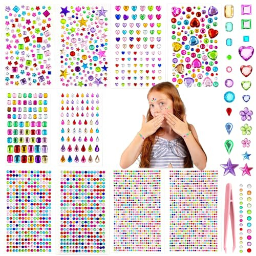 Glitzersteine Selbstklebend, 3500 Stück Bunt Strasssteine Selbstklebend Verschiedene Formen 3mm-18mm mit Pinzette, Glitzer Schmucksteine Sticker zum Basteln/Gesicht/Augen/Nagel/Make-up/Fotorahmen