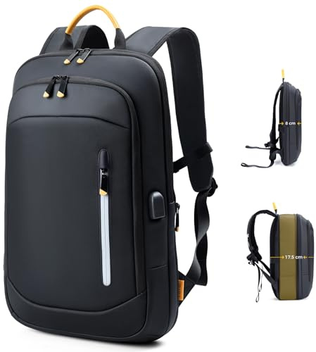 Lekebobor Laptop Backpack,15.6 Inch Slim Rucksack for Men, Expandable Business Travel Backpack with USB Charging Port, Water-Resistant Lightweight Work Computer Bag, Black