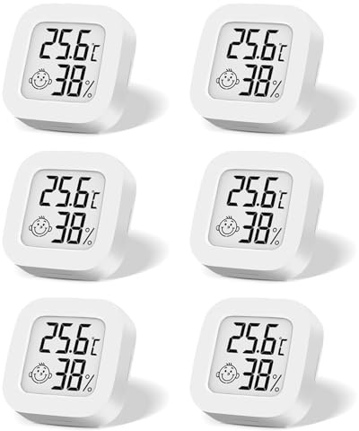 6 Stück Mini Digital Thermometer, LCD Hygrometer Temperatur Innen Kabelloses, Luftfeuchtigkeit Meter Hochgenauer Temperatursensor Display in ℉/℃ für Babyzimmer Innenraum Büro Wohnzimmer
