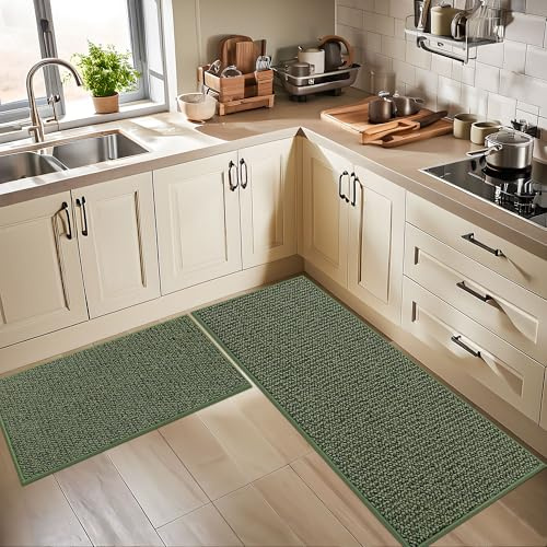 BEQHAUSE küchenteppich, Waschbar, TPR rutschfest, 60x89cm+60x152cm, Grün | Küchenläufer für Küche, Kühlschrank, Restaurant und Andere Orte, Schmutzfangend, Polypropylen, ,Haustierfreundlich