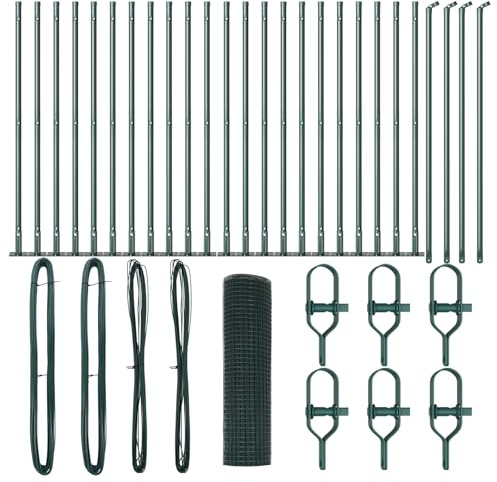 vidaXL Recinzione in Filo Saldato con 13 Posti con Flangia 50 X 0.6 m Verde Acciaio Facile Installazione Set di Recinzione da Giardino Esterna Durevole in Rete