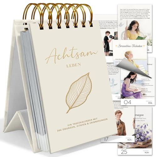 BIROYAL Achtsamkeitskalender 2027 Tischkalender - 366 Tage Achtsamkeit, Spiralbindung, Perfekt als Muttertagsgeschenk für Büro & Zuhause