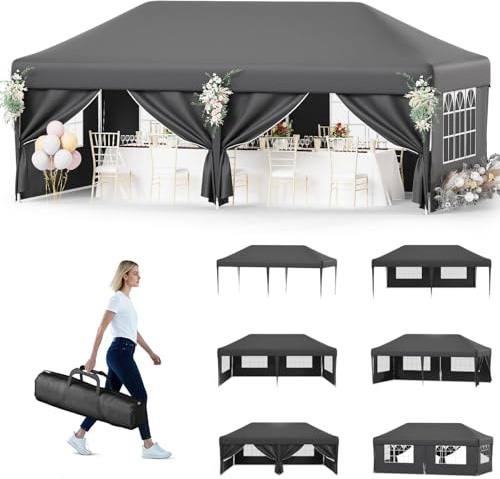 Devoko Faltpavillon 3x6 Wasserdicht Stabil Winterfest Höhenverstellung | Pavillon UV Schutz 50+,Pavillon Faltbar,Pavillion mit Tragetasche,Für Garten Outdoor Camping,Grau