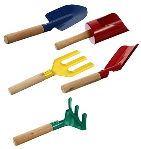 minkissy 5pezzi Giardino Per Ragazzo Ragazza Attrezzi Da Giardino Per Ragazzo Ragazza Rastrello e Cazzuola Giocattolo Da Manico in Legno