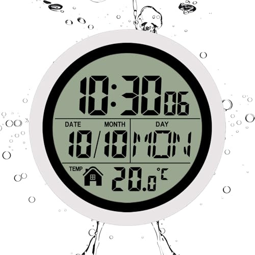 Ylnailky Reloj para Baño - Reloj Digital De Pared con para Decoración De Baño - Accesorio De Ducha Impermeable con Temperatura Y Fecha para Oficina SPA Casa Apartamento Cocina Residencia Piscina
