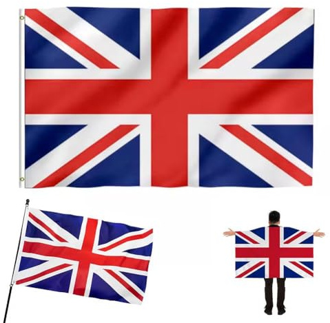Grande bandiera del Regno Unito, 1,5 x 0,9 m, bandiera nazionale britannica, bandiere nazionali inglesi con ottone, per giardino, feste di strada britannica, pub, decorazioni per esterni