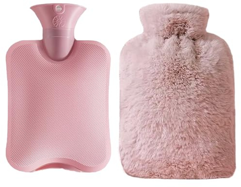 CHAOTEMAI Wärmflasche Flauschig mit Plüschbezug 2000ML Wärmflasche mit Bezug Hot Water Bottle Großes Fassungsvermögen Wärmflaschen Wärmflaschenbezug Flauschig für Zuhause Büro Unterwegs