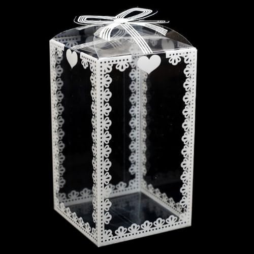 Whakano 20 Stück PVC transparente Geschenkbox Kunststoff Klare Würfel Verpackungsbox Faltbar Süßigkeiten Schachtel Hochzeitsbevorzugung Gastgeschenk Box für Geburtstag Weihnachten Party,7x7x12cm