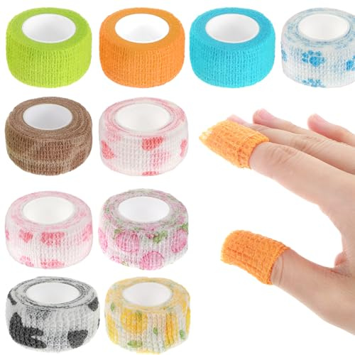 Selbstklebender Verband, 10 Rollen Selbsthaftende Bandage, Haftbandage Fixierbinde Verband Selbstklebend, Elastisch Pet Vet Wrap für Finger Handgelenk,Knie,Knöchelverstauchungen und Schwellungen