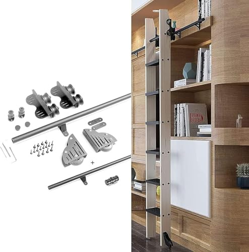 Kit de herramientas de escalera deslizante retráctil, riel redondo para uso en interiores y loft, perfecto para bibliotecas, hogares y almacenamiento (escalera no incluida)