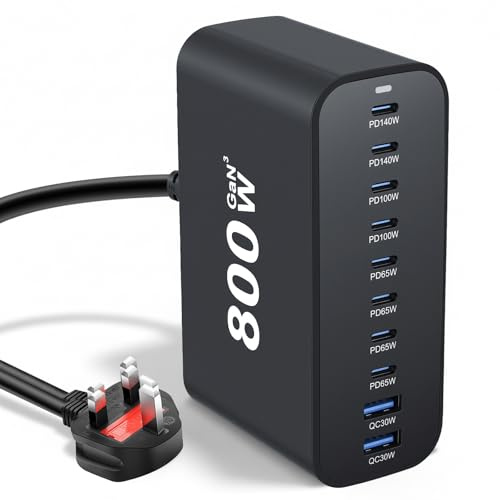 800W Power Station - 10 Port USB C Charging Hub | GaN Fast Charger with 8x USB-C (140W PD) & 2x USB-A | USB Charging Station with LCD Display for Phone, Tablet, Laptop, Steam Deck