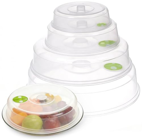 Guoxintech Set of 5 BPA-Free Microwave Plate Covers with Adjustable Steam Vent, Dishwasher Safe Transparent Plastic Splatter Covers for Food, Variety of Sizes for All Plates and Dishes
