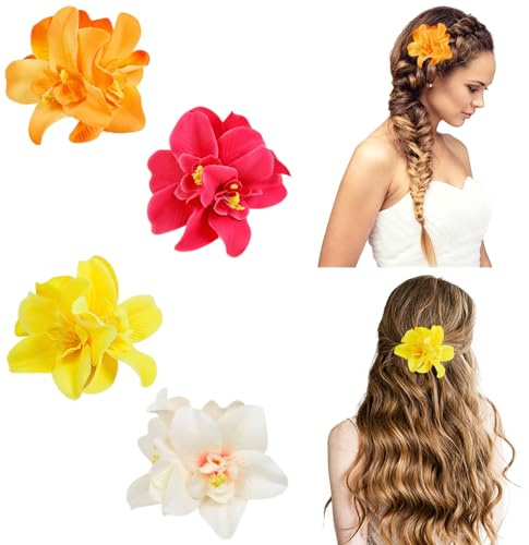 Horquillas de Flores, Pinzas de Flores para el Pelo, Clips de Pelo de Flor, Accesorios para el Cabello Hawaiano, Flower Hair Clip, con Multicolore Plumeria, para Mujeres y Niñas(B)