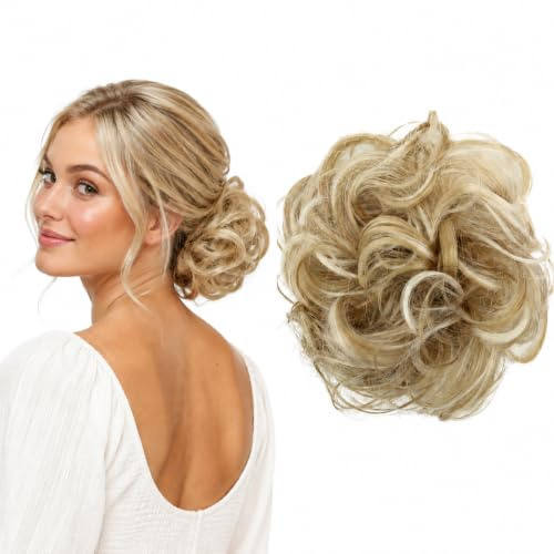 CAISHA Haarteil Haargummi Dutt Gewellt Messy DM15cm Hellblond Mix G37A
