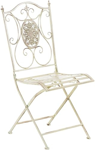 CLP Chaise De Jardin Pliable en Métal Sibell, Chaise D'Extérieur en Fer Forgé, Chaise De Terrasse/Balcon Solide Et Résistante Couleur:crème Antique