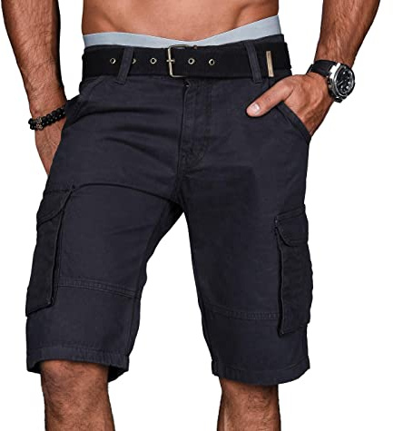 A. Salvarini AS-037 Cargoshorts för män med bälte sommar Bermuda-shorts