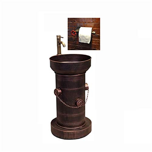 Lavabo, Arte del Ferro, Lavandino del Bagno da Terra in Stile Industriale di Alta Qualità (Colore : Rame rosso)