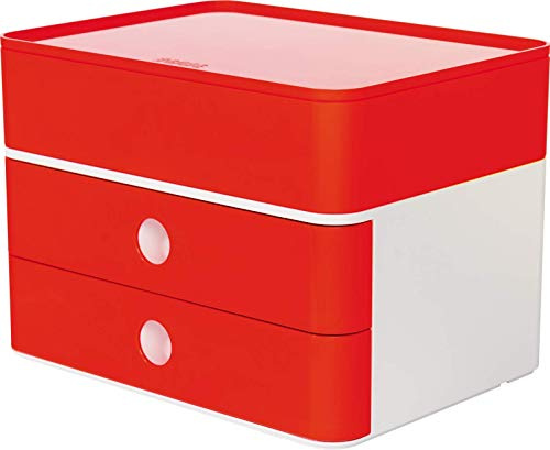 HAN 1100-17 - Cassettiera SMART-BOX PLUS ALLISON, design moderno, con 2 cassetti e porta utensili, colore: cherry red