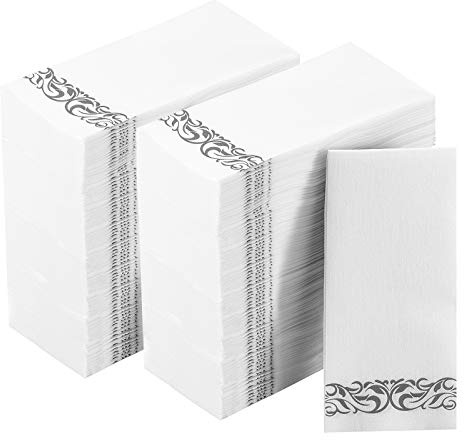 Vplus 400 Pack Paper Napkins Guest Towels Disposable Premium Quality 3-ply Dinner Napkins Disposable Soft, Absorbent, Perfect for Kitchen, Wedding, Parties, Dinners or Events(Silver)