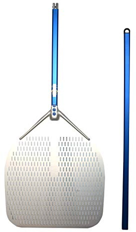 Gi.Metal GiMetal Aluminum Perforated Rectangular Pizza Peel Light Flexible Resistant Divisible Handle Made in Italy (36 X 36 cm - Handle 150 cm)